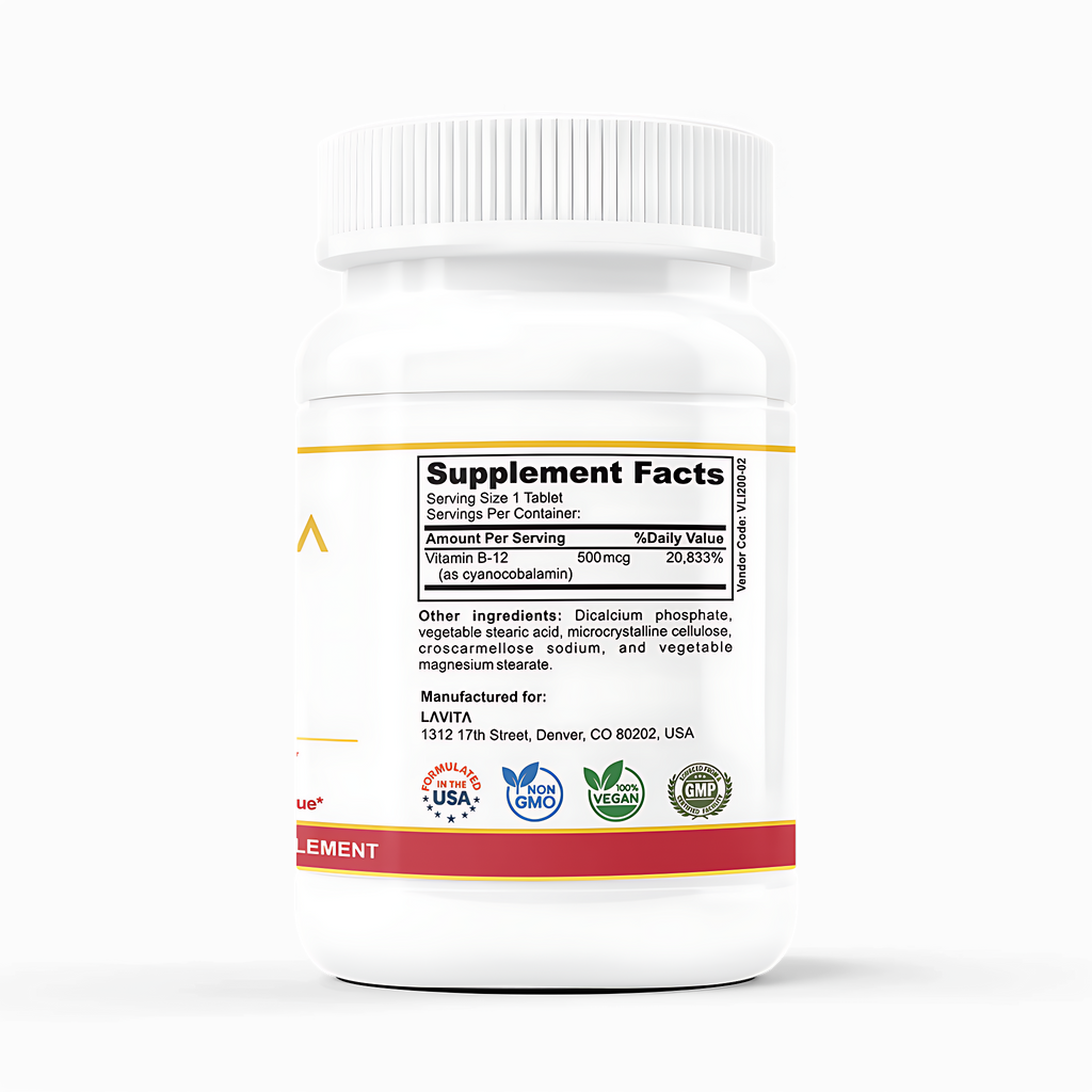 Premium Vitamin B12 500 mcg – Essential Support for Energy & Brain Health