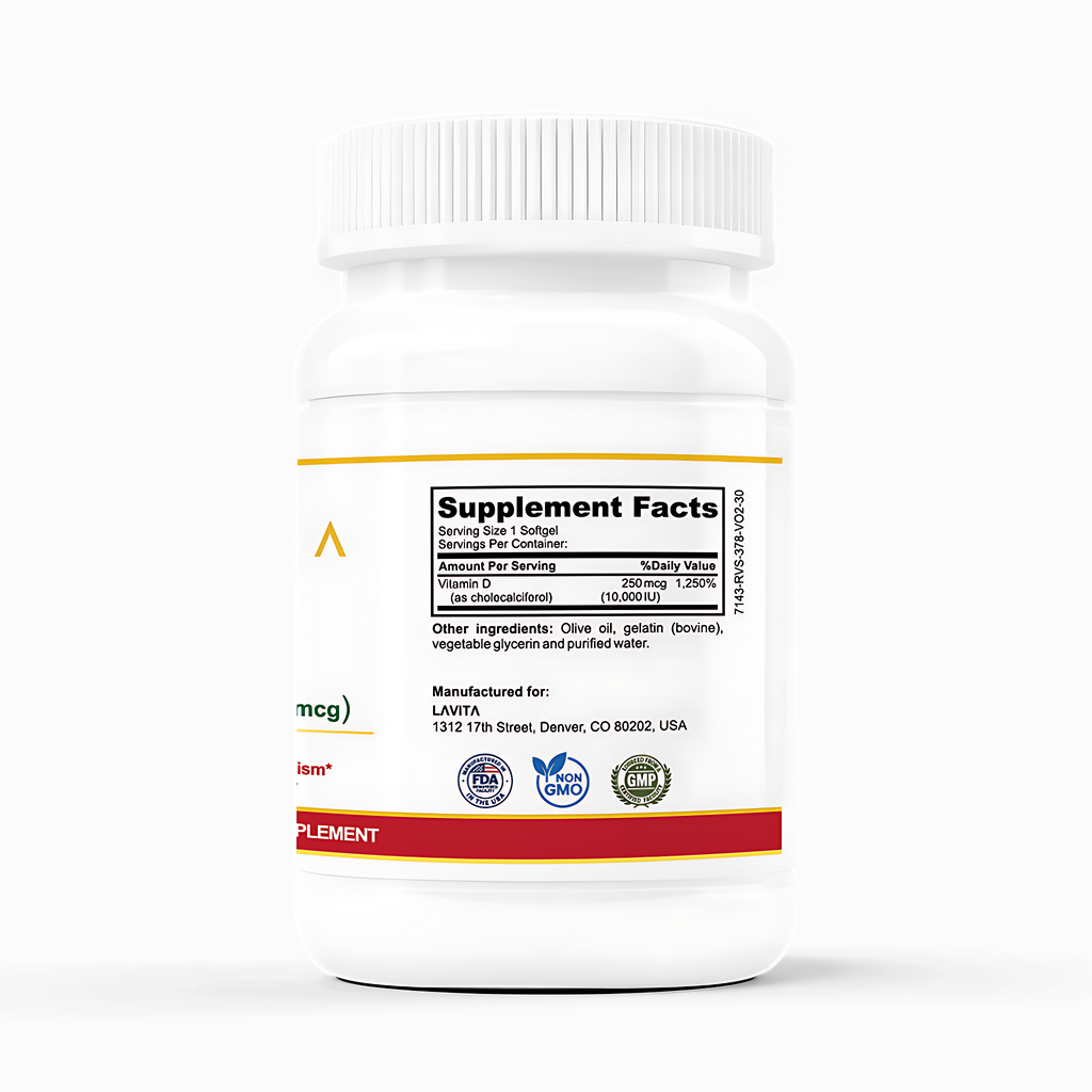 Premium Vitamin D-3 10,000 IU – Supports Bone Strength, Immunity & Energy metabolism